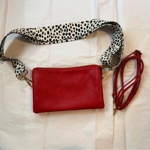 Elegant Red Crossbody Bag with Spotted Strap